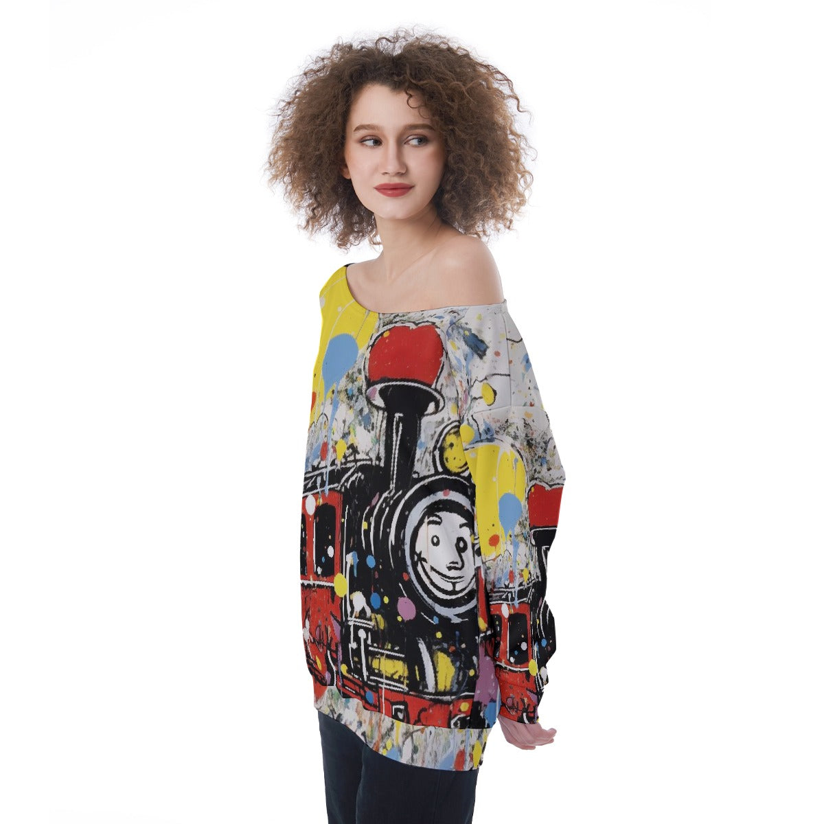 All-Over Print Oversized Women's Off-Shoulder Sweatshirt