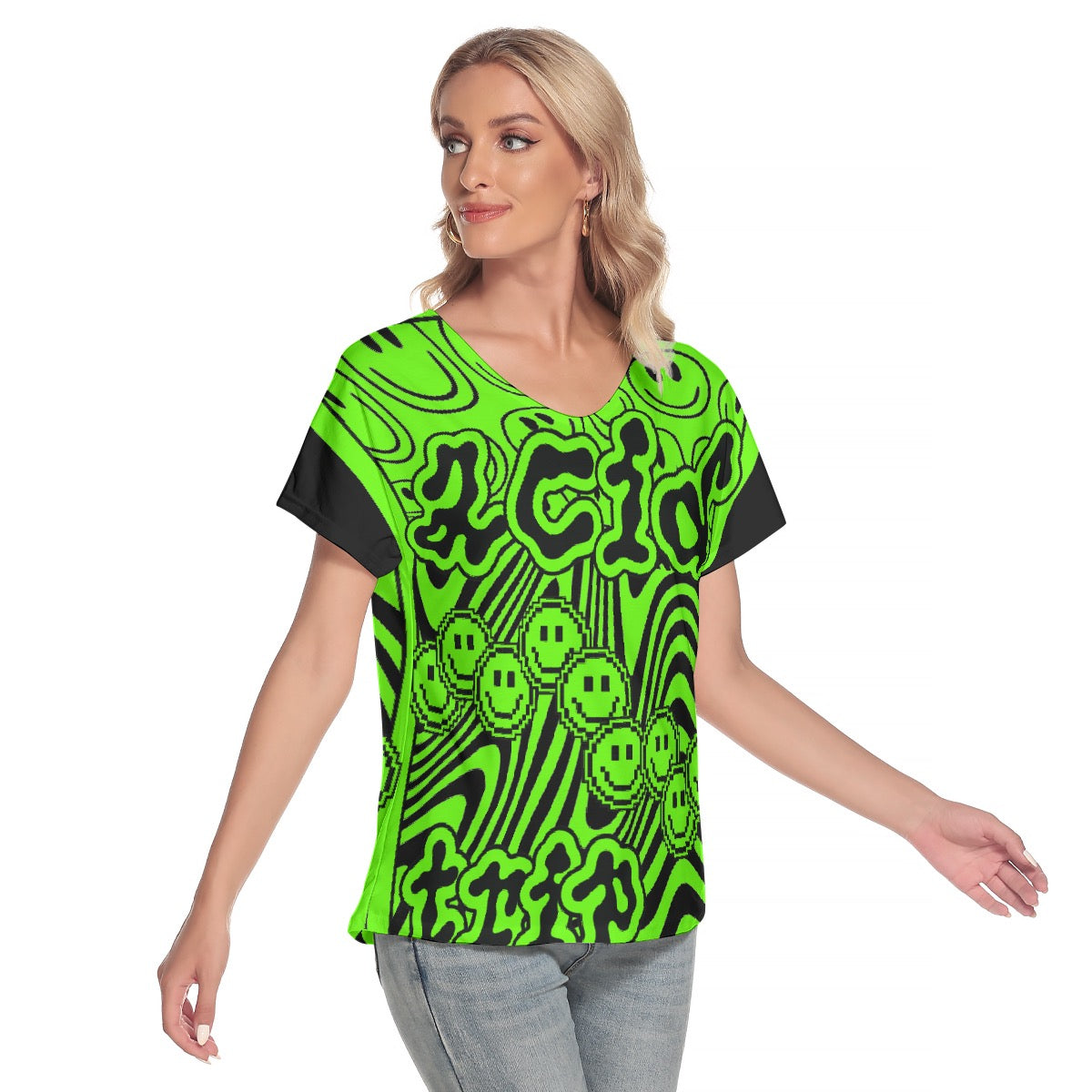 All-Over Print Women's Loose V-neck Short Sleeve T-shirt