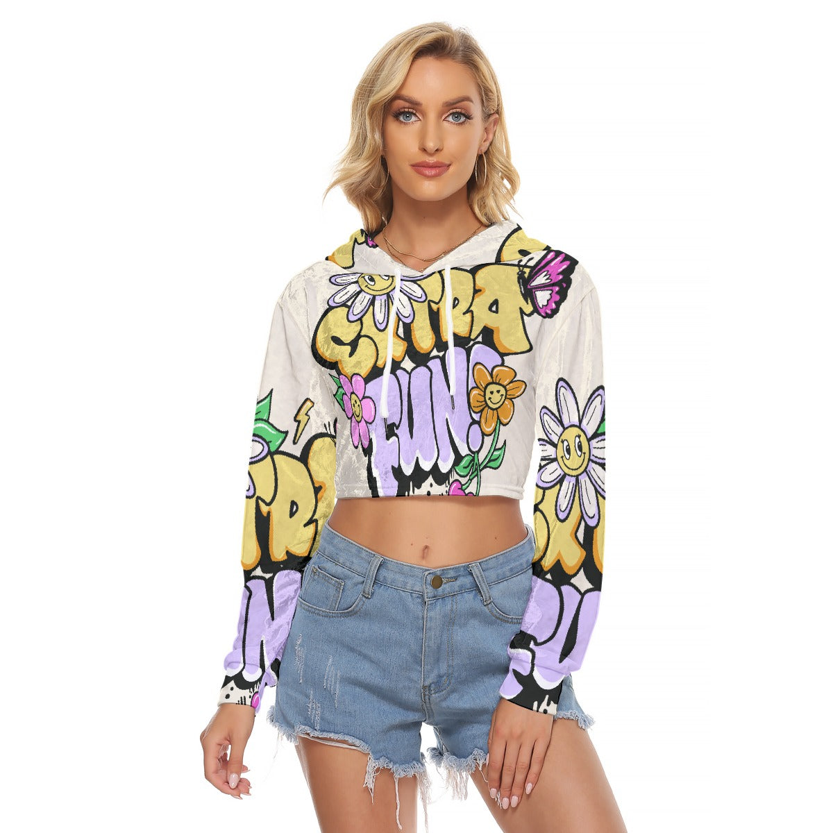 All-Over Print Women's Crop Top Hoodie|Velvet