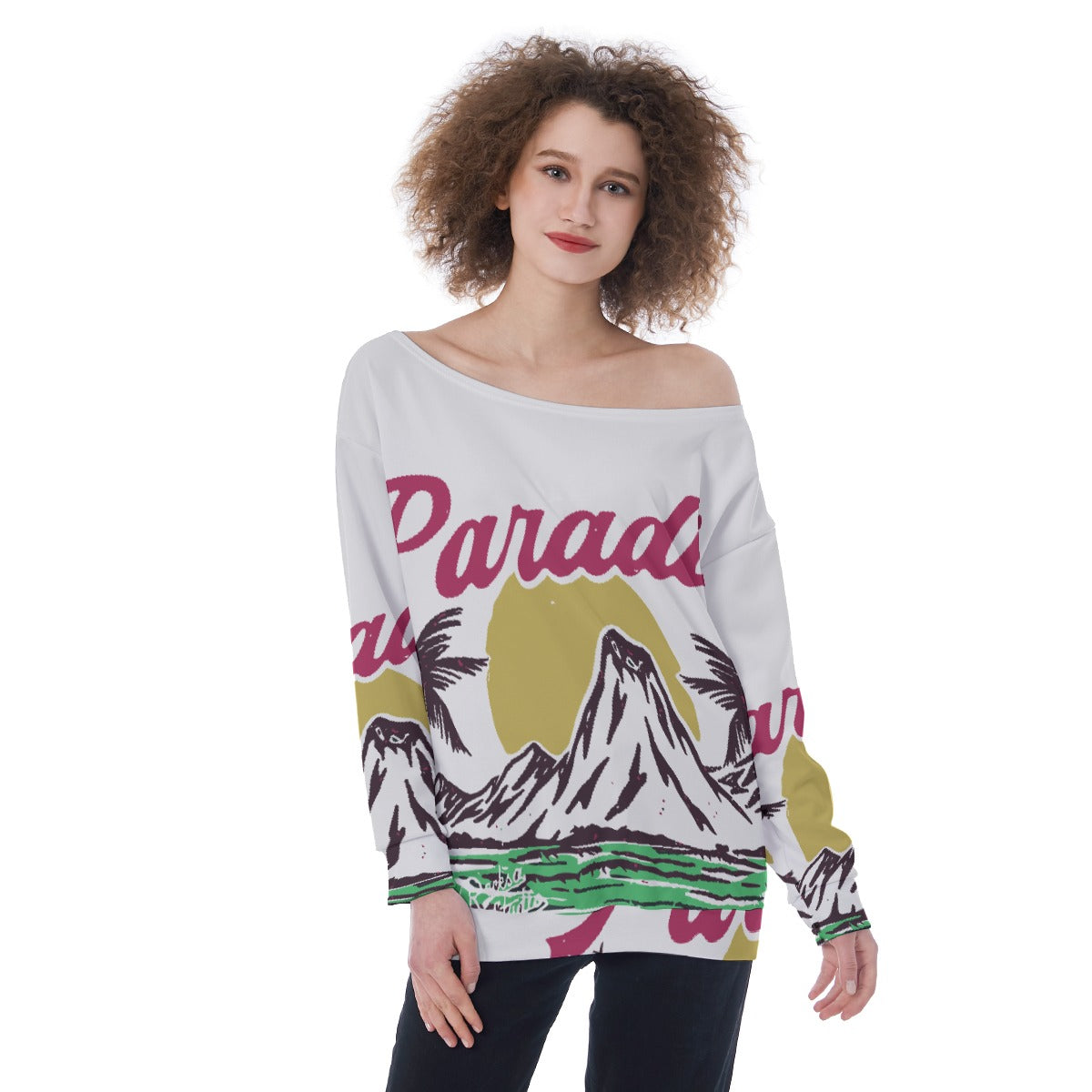 All-Over Print Oversized Women's Off-Shoulder Sweatshirt