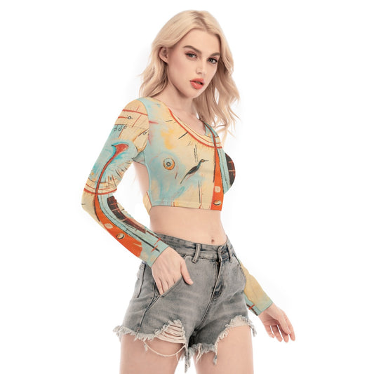 All-Over Print Women's Back Hollow T-shirt With Strap