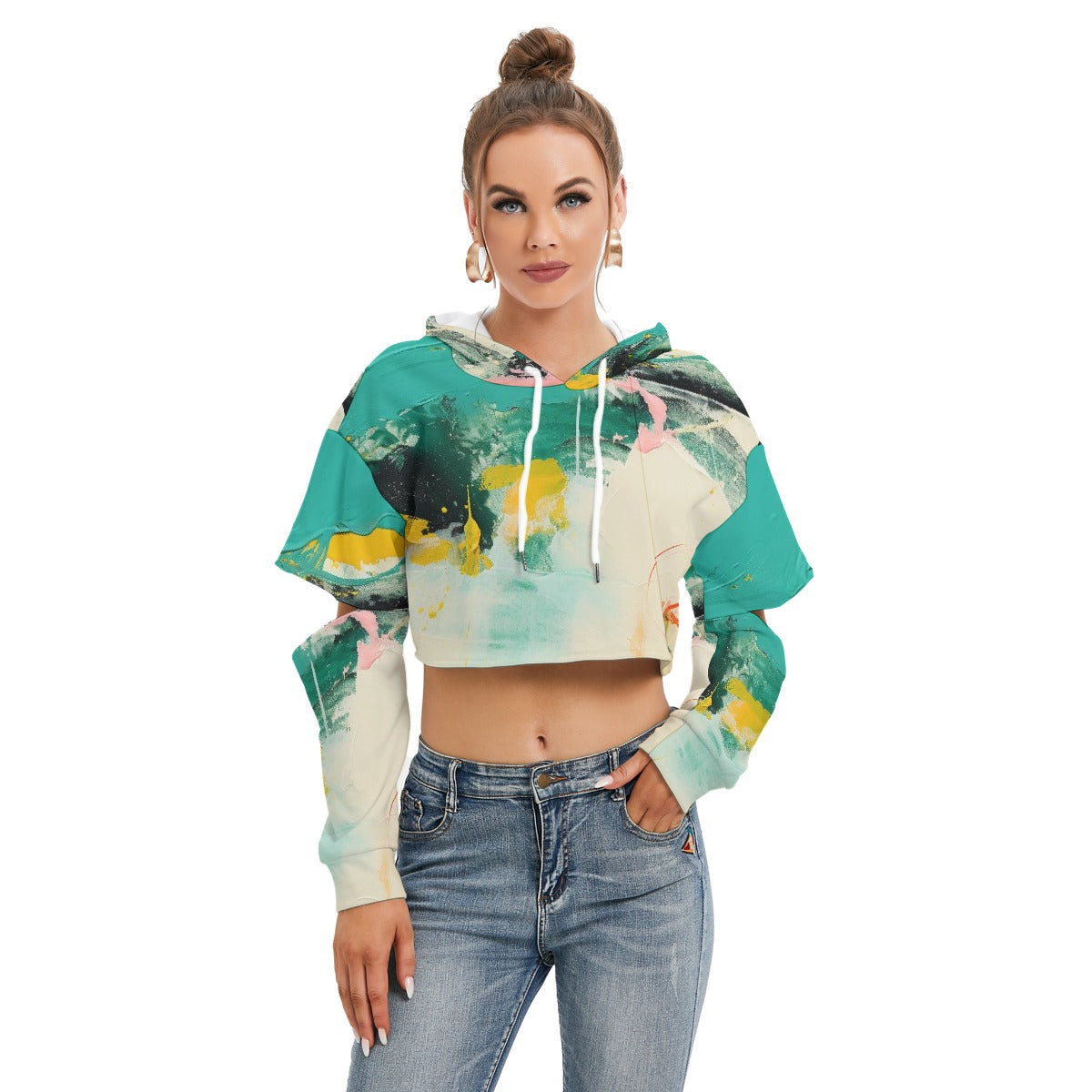 All-Over Print Women's Heavy Fleece Hoodie With Hollow Out Sleeve