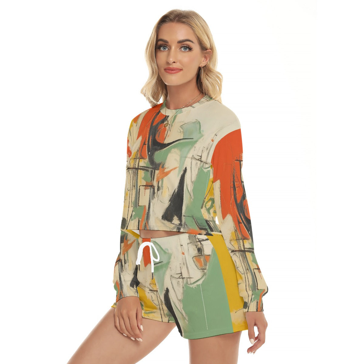 All-Over Print Women's Short Sweatshirt And Pants Suit