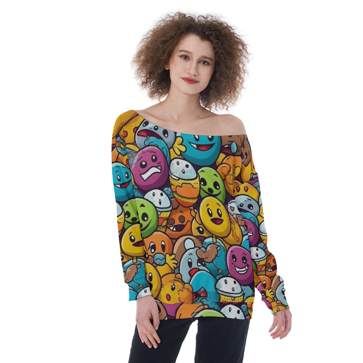 All-Over Print Oversized Women's Off-Shoulder Sweatshirt
