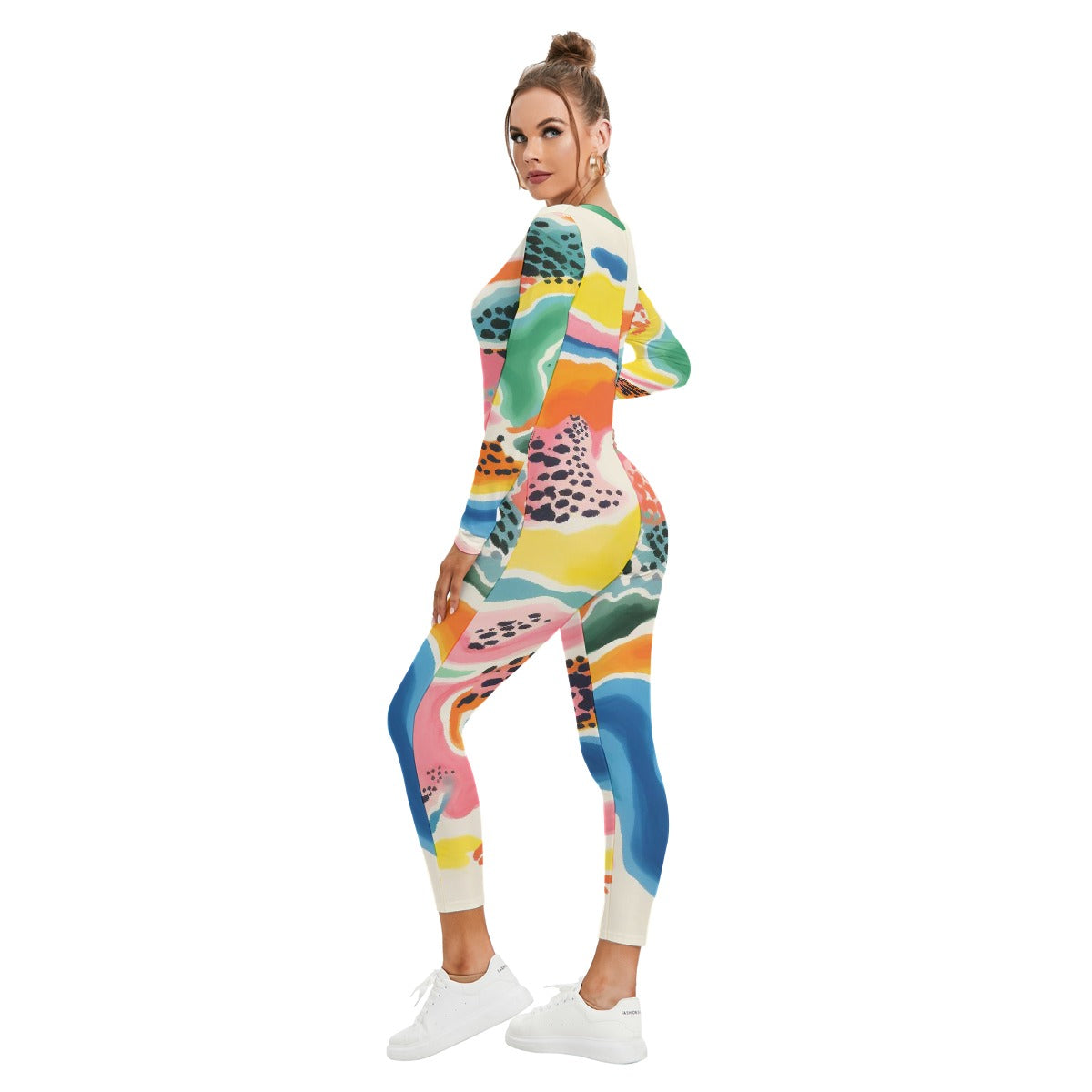All-Over Print Women's Plunging Neck Jumpsuit