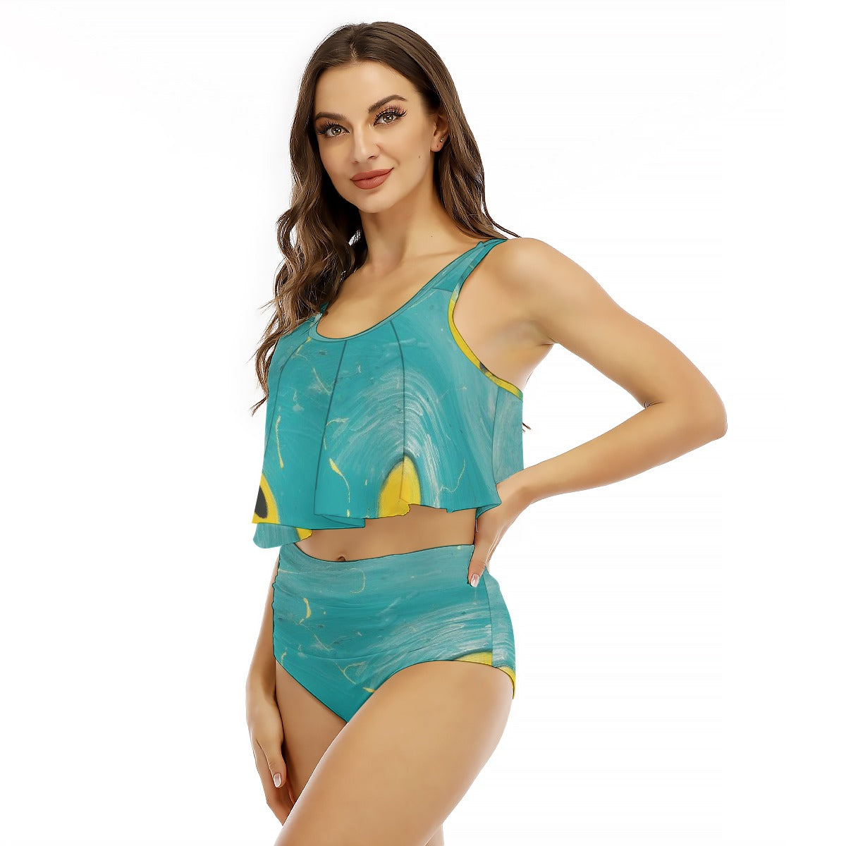 All-Over Print Women's Ruffled Vest Bikini Swimsuit