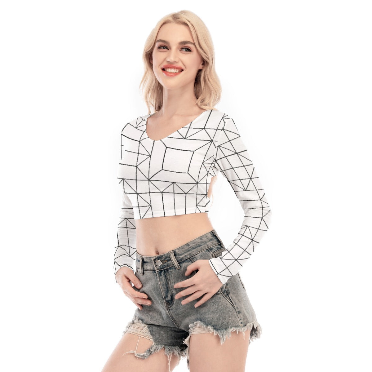 All-Over Print Women's Back Hollow T-shirt With Strap