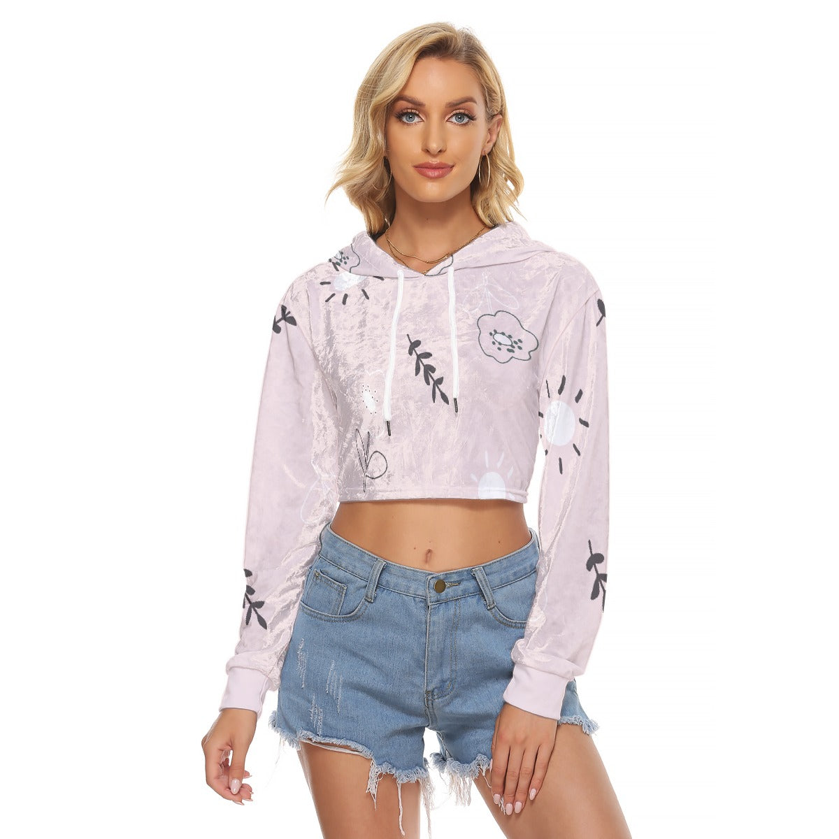 All-Over Print Women's Crop Top Hoodie|Velvet