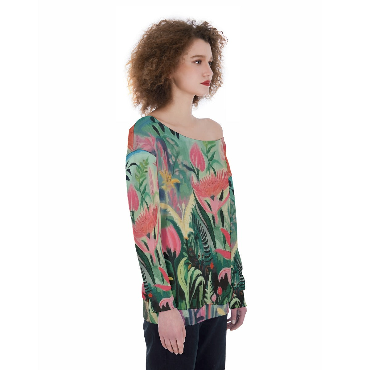 All-Over Print Oversized Women's Off-Shoulder Sweatshirt