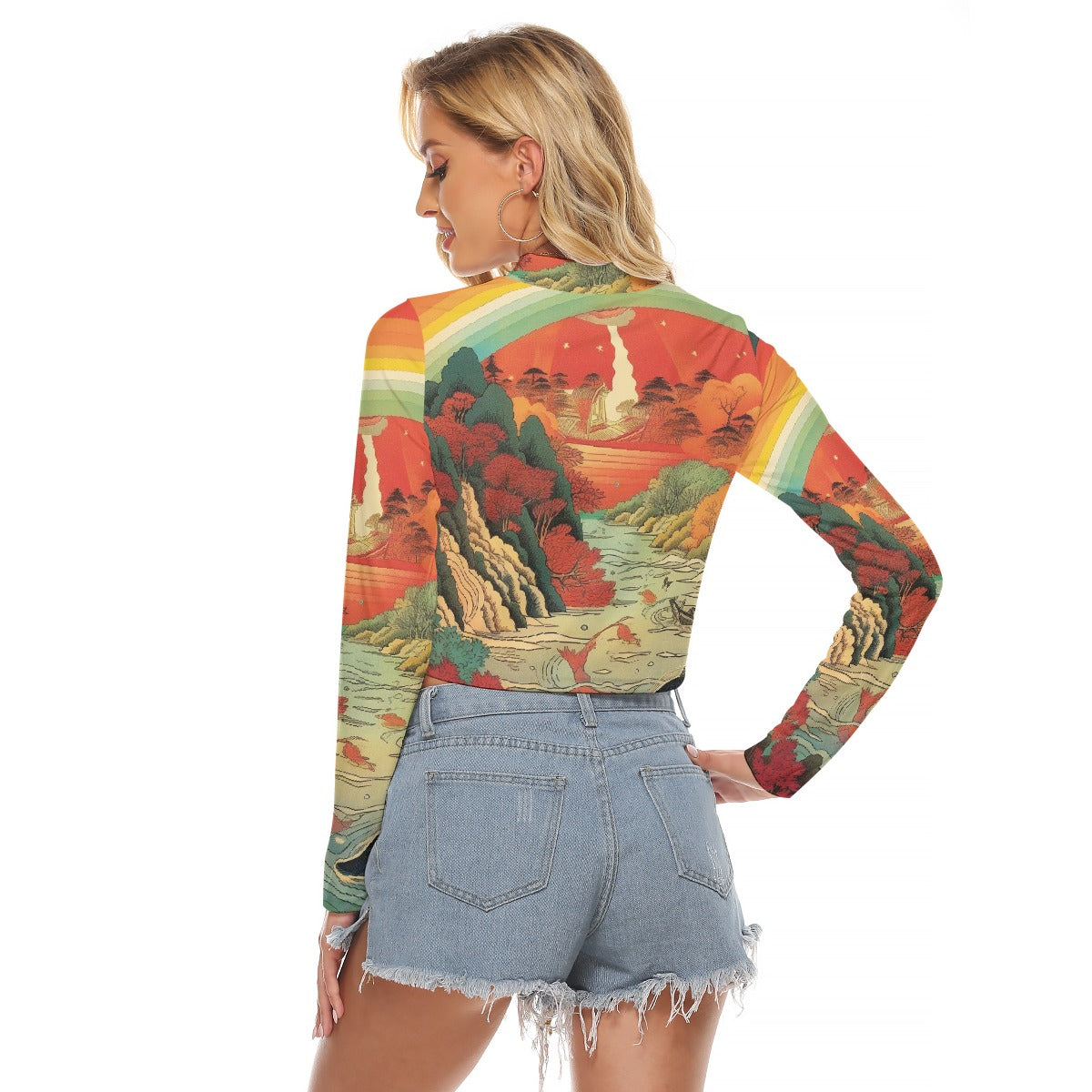 All-Over Print Women's Hollow Chest Keyhole Tight Crop Top