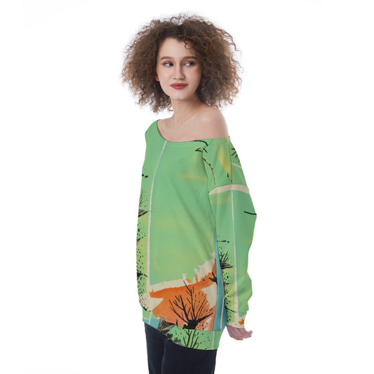 All-Over Print Oversized Women's Off-Shoulder Sweatshirt