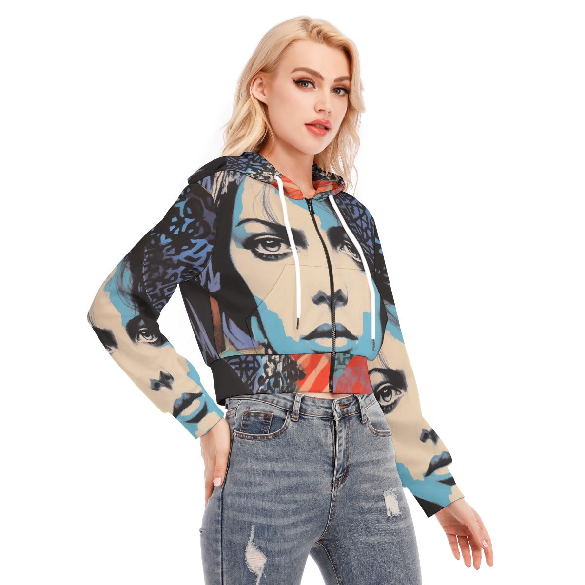 All-Over Print Women's Crop Top Hoodie With Zipper Closure