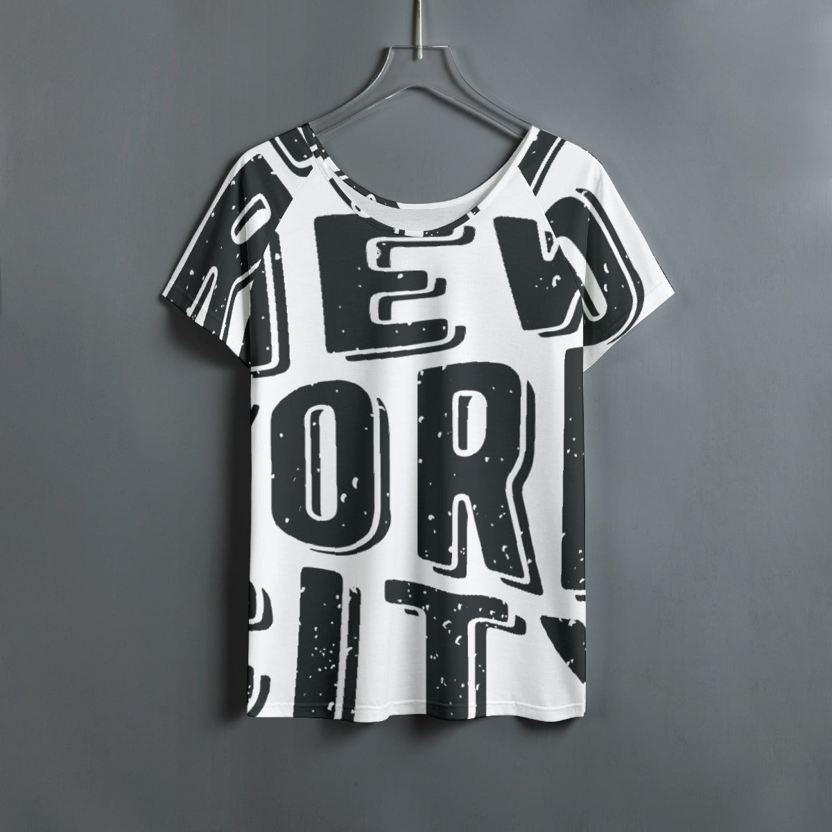 All-Over Print Women's Round Neck T-shirt With Raglan Sleeve