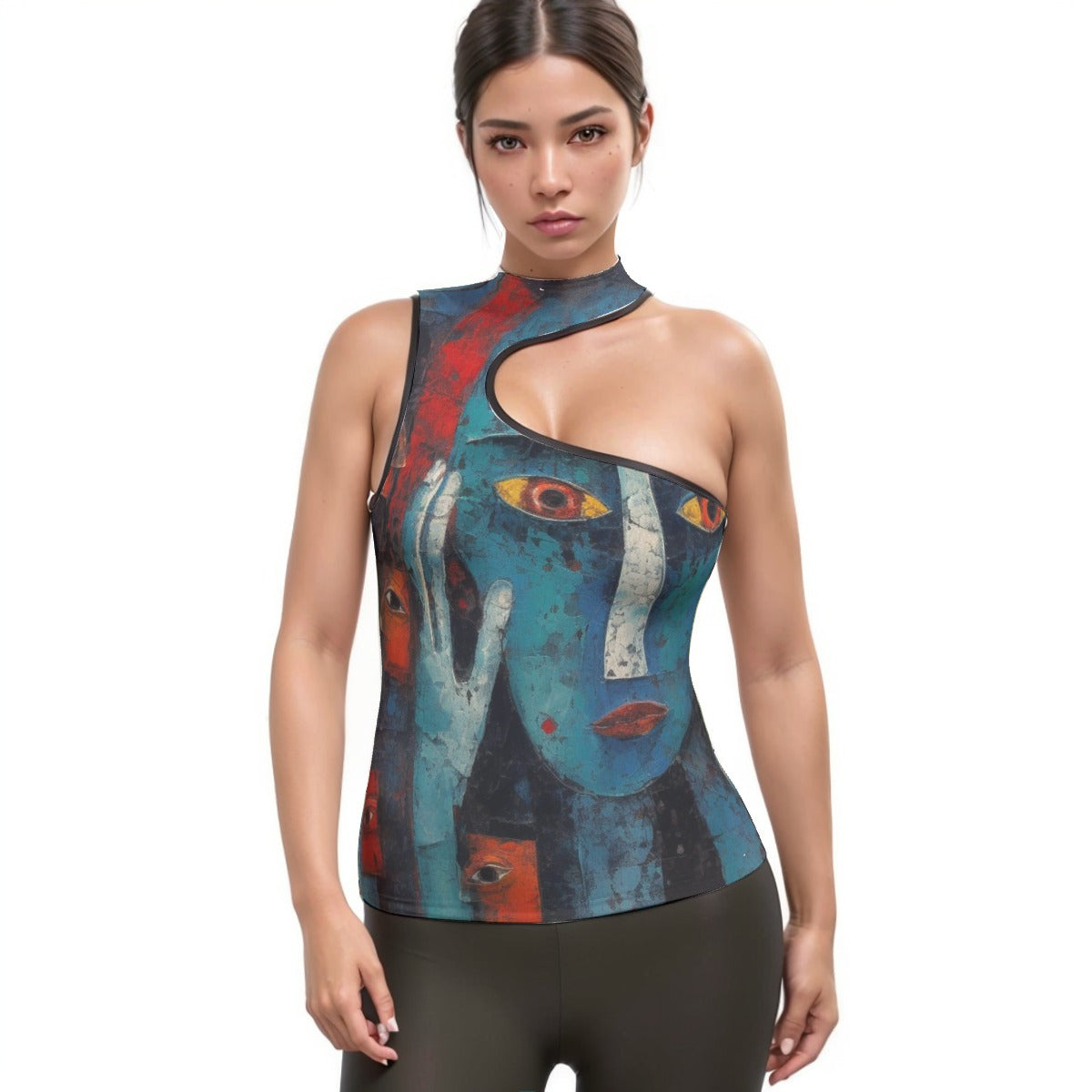 All-Over Print Women's Halter Sleeveless Asymmetrical Tank Top