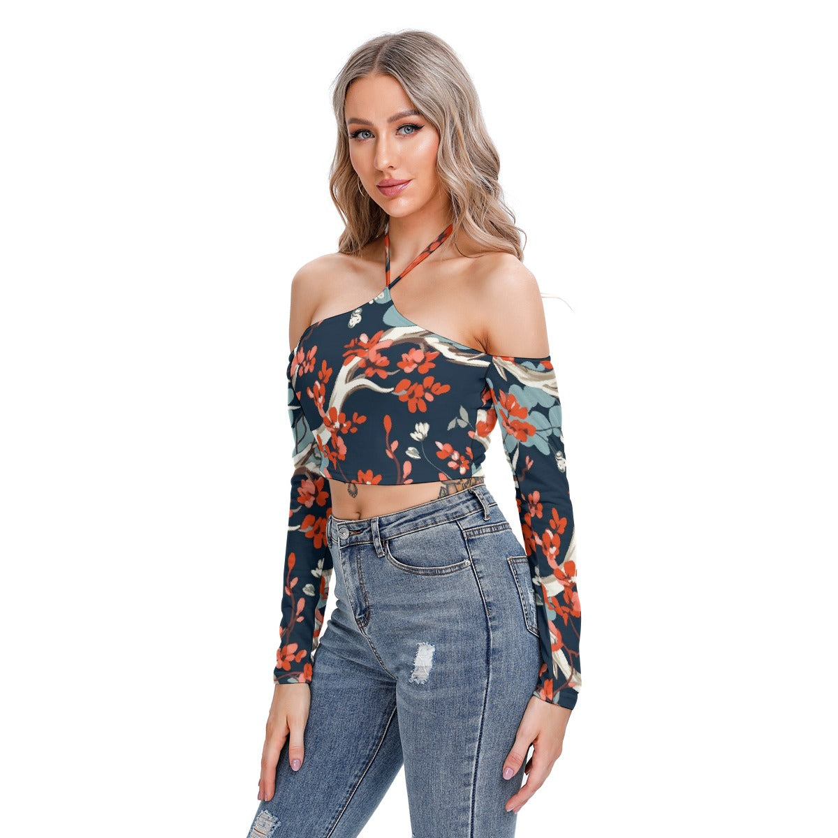 All-Over Print Women's Halter Lace-up Top