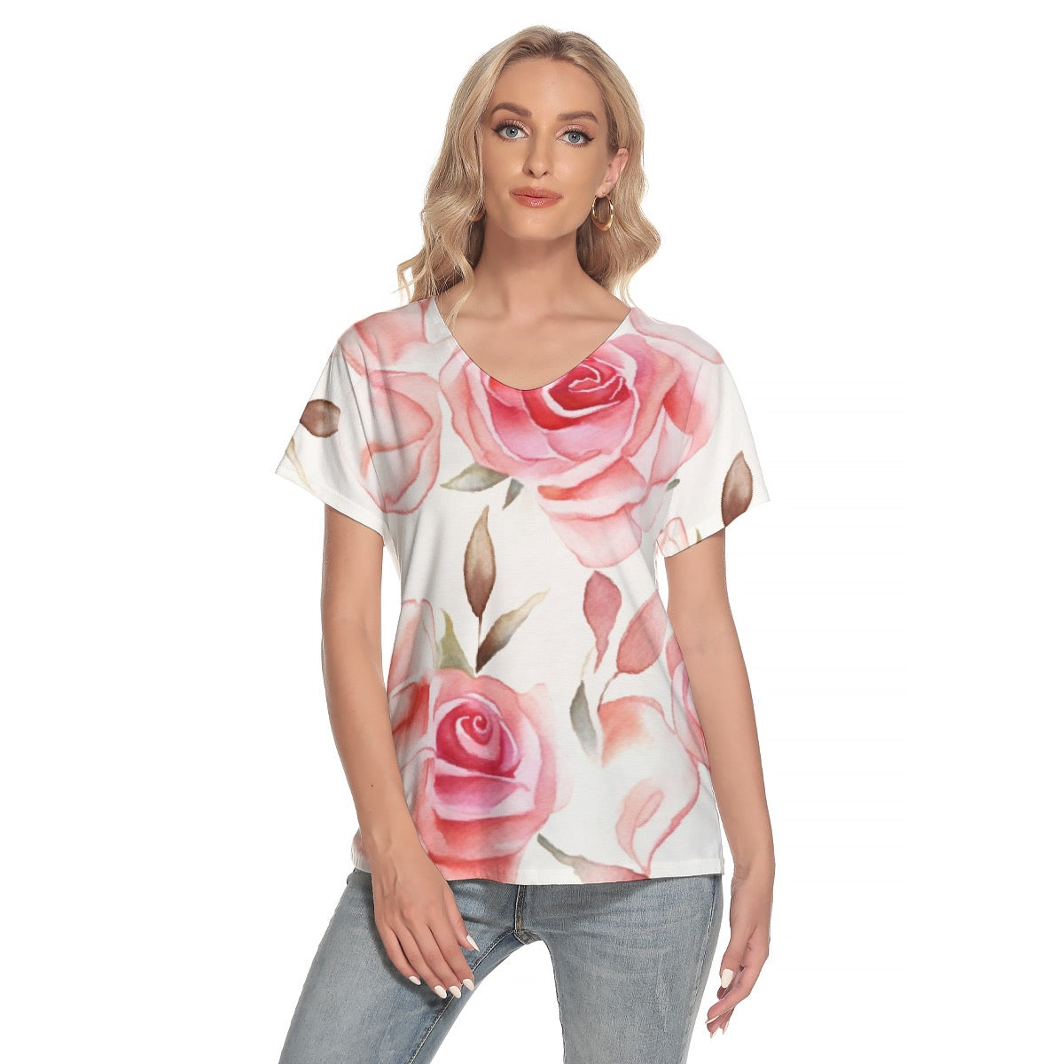 All-Over Print Women's Loose V-neck Short Sleeve T-shirt