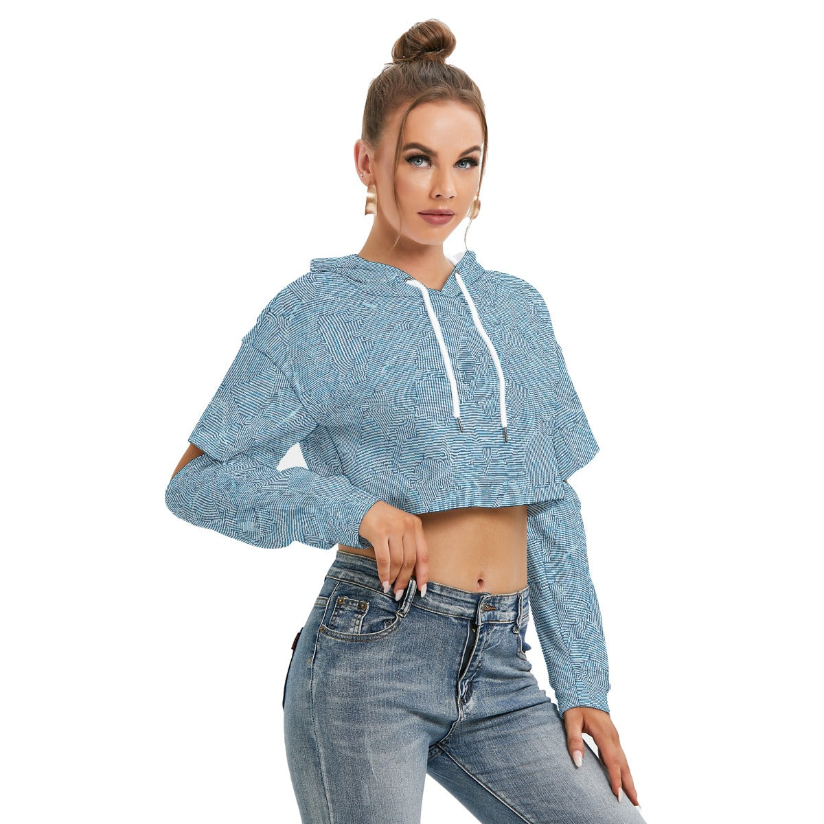 All-Over Print Women's Heavy Fleece Hoodie With Hollow Out Sleeve
