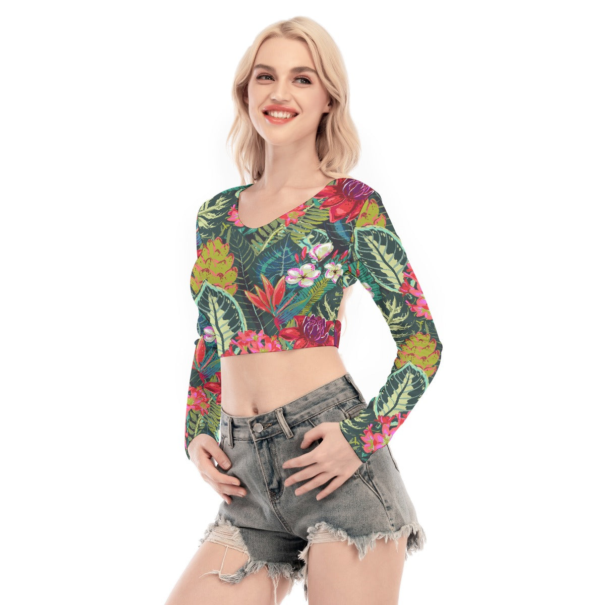 All-Over Print Women's Back Hollow T-shirt With Strap