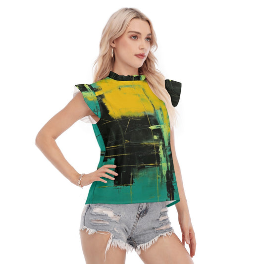 All-Over Print Women's Blouse With Ruffle Collar And Sleeve