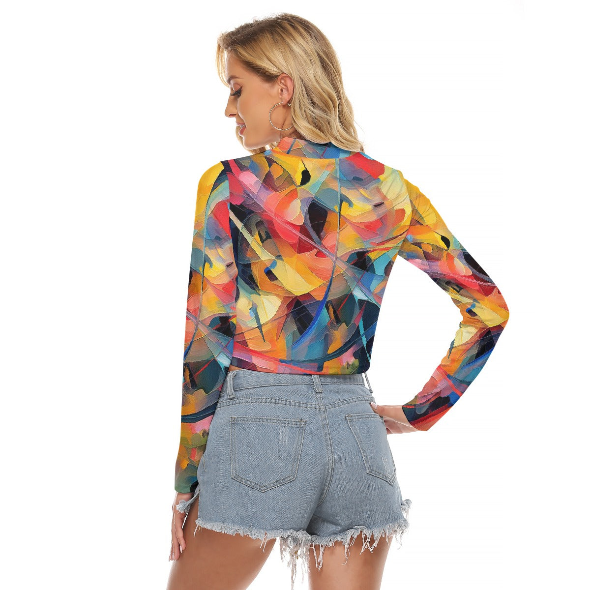 All-Over Print Women's Hollow Chest Keyhole Tight Crop Top