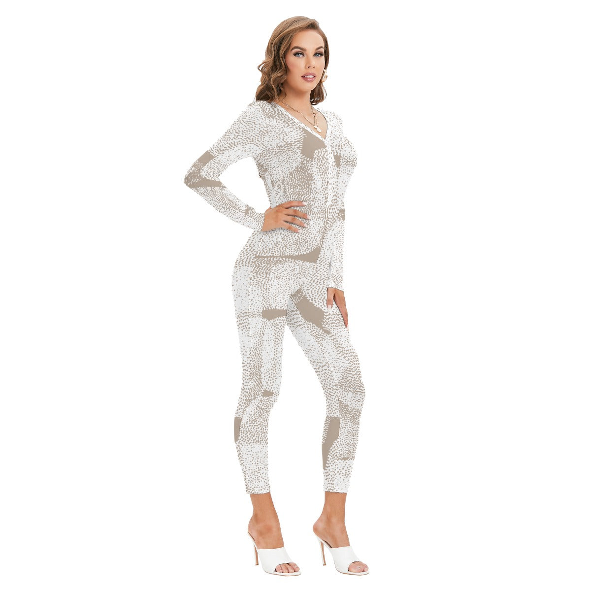 All-Over Print Women's Plunging Neck Jumpsuit
