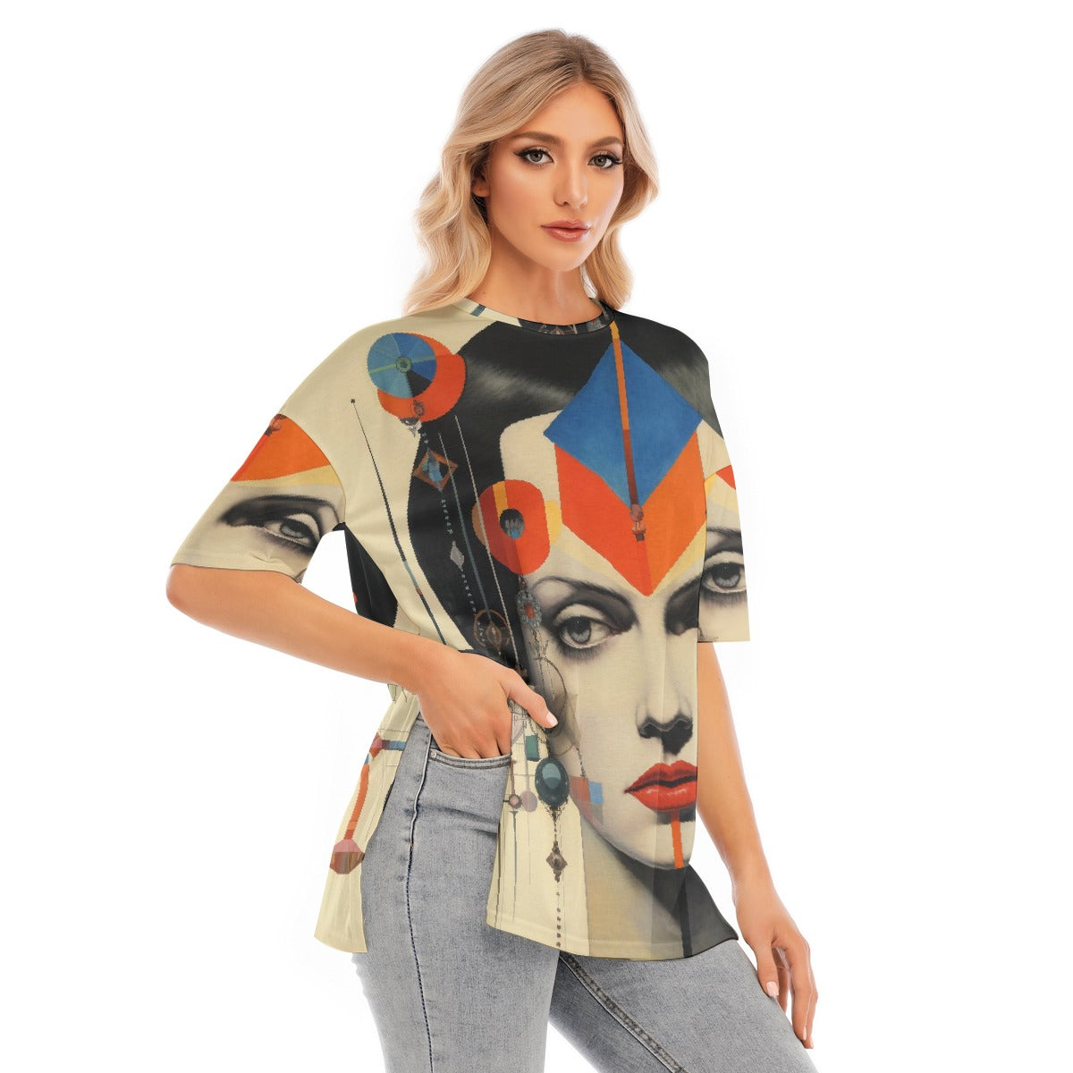 All-Over Print Women's Short Sleeves T-shirt With Hem Split