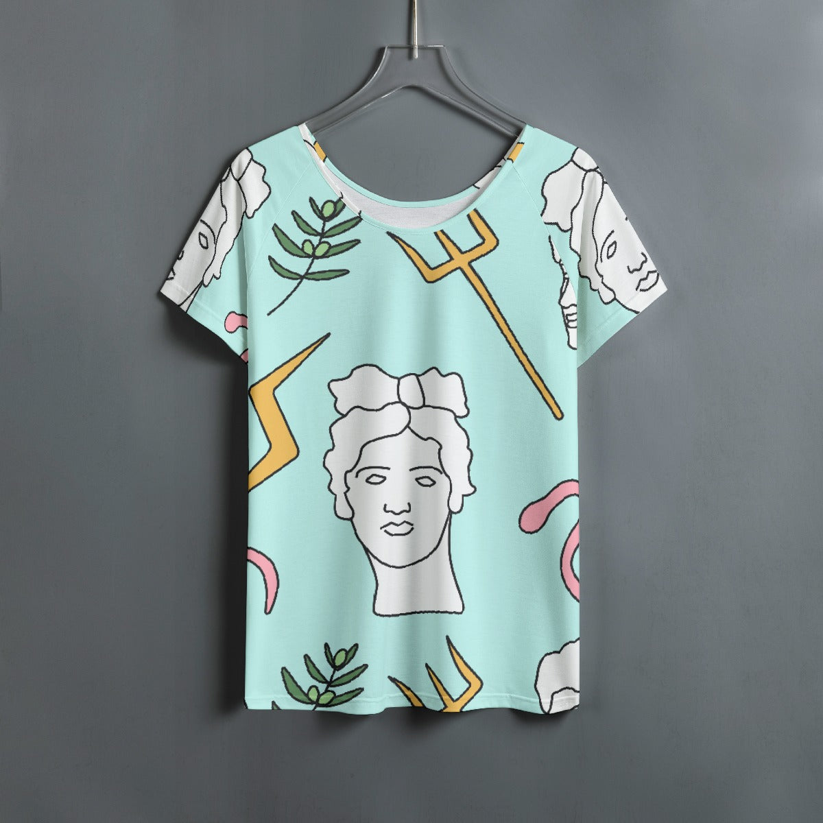 All-Over Print Women's Round Neck T-shirt With Raglan Sleeve