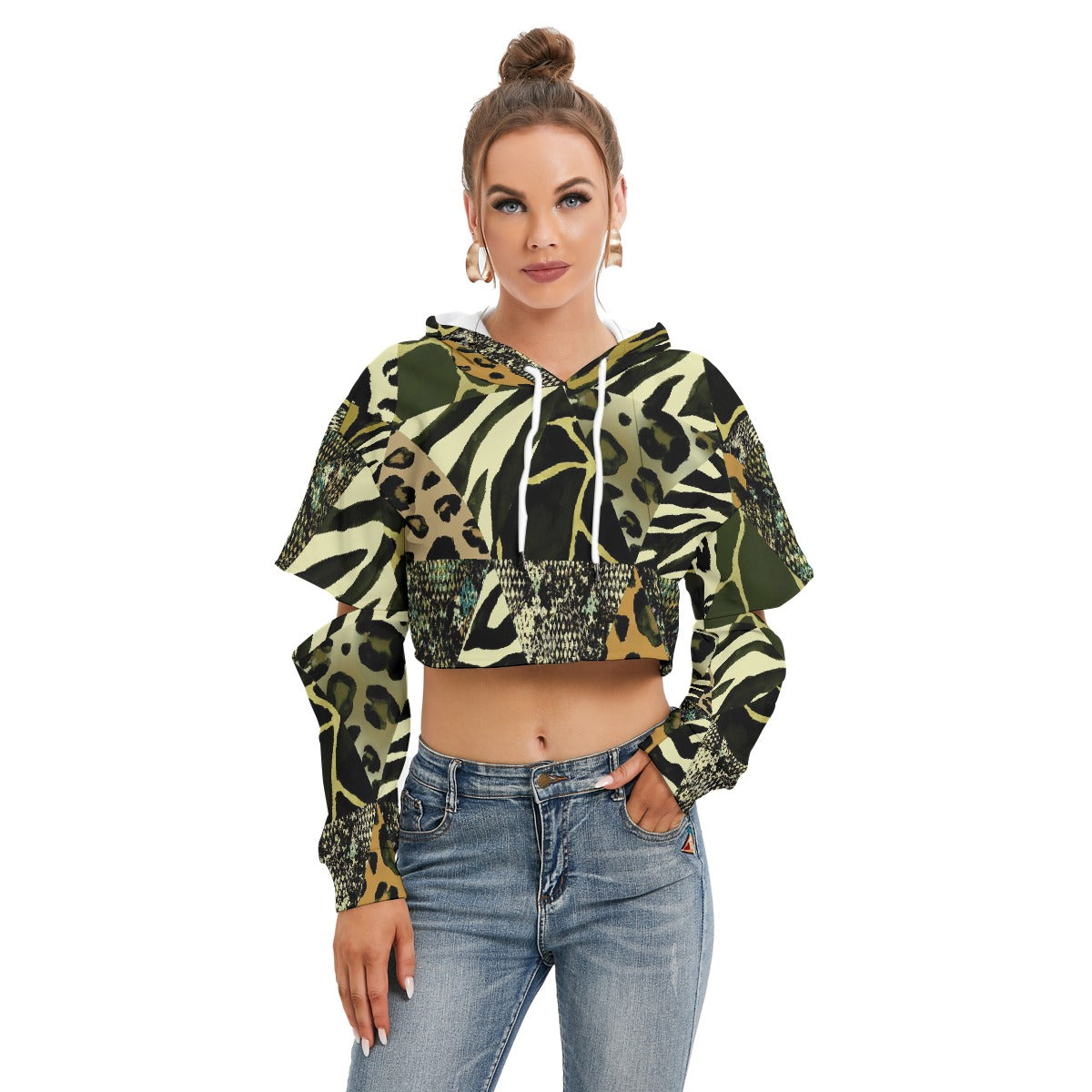 All-Over Print Women's Heavy Fleece Hoodie With Hollow Out Sleeve