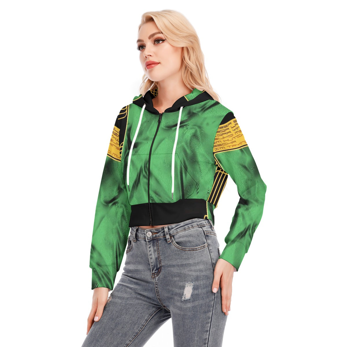 All-Over Print Women's Crop Top Hoodie With Zipper Closure