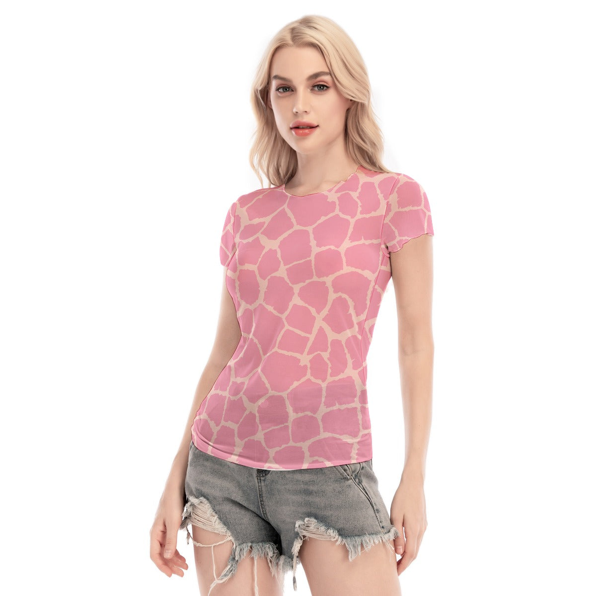 All-Over Print Women's Short Sleeve Mesh Blouse