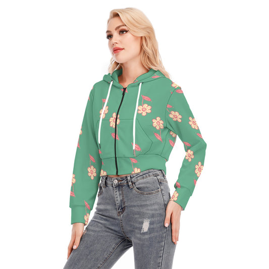 All-Over Print Women's Crop Top Hoodie With Zipper Closure
