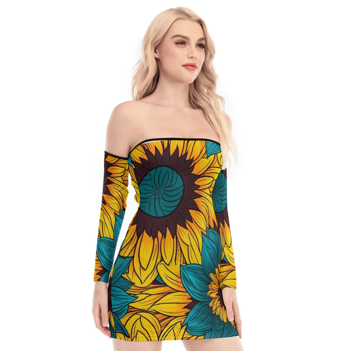 All-Over Print Women's Off-shoulder Back Lace-up Dress