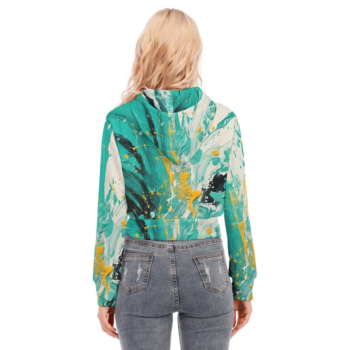 All-Over Print Women's Crop Top Hoodie With Zipper Closure
