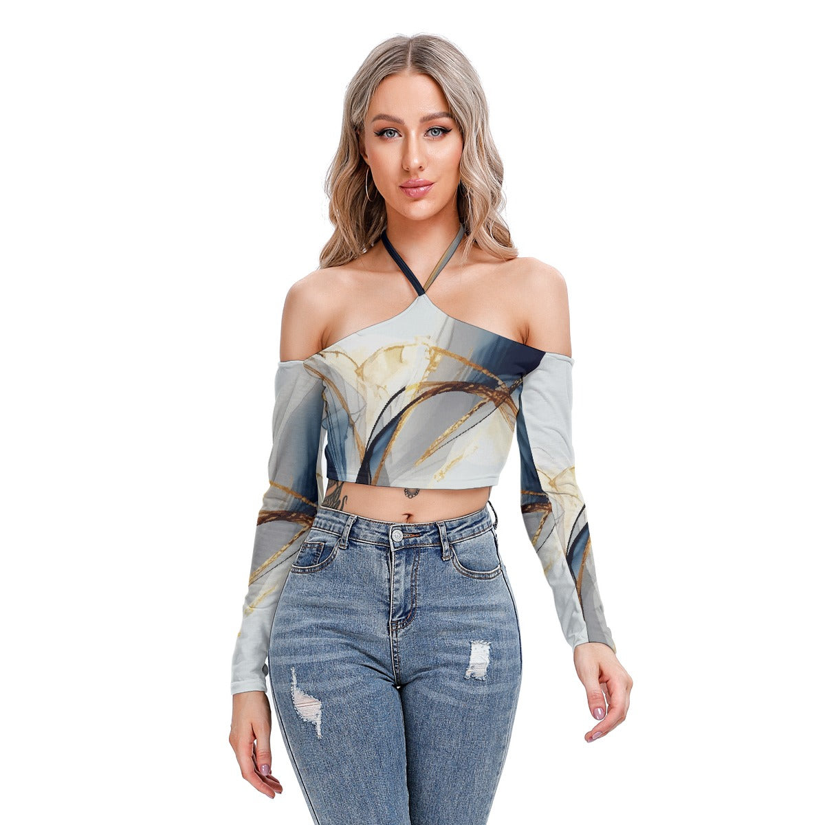 All-Over Print Women's Halter Lace-up Top