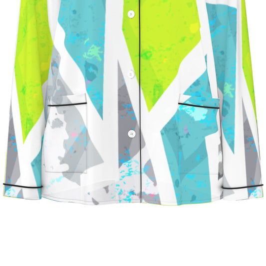 All-Over Print Women's Long Sleeve Pajama Set With Black Contrast Piping