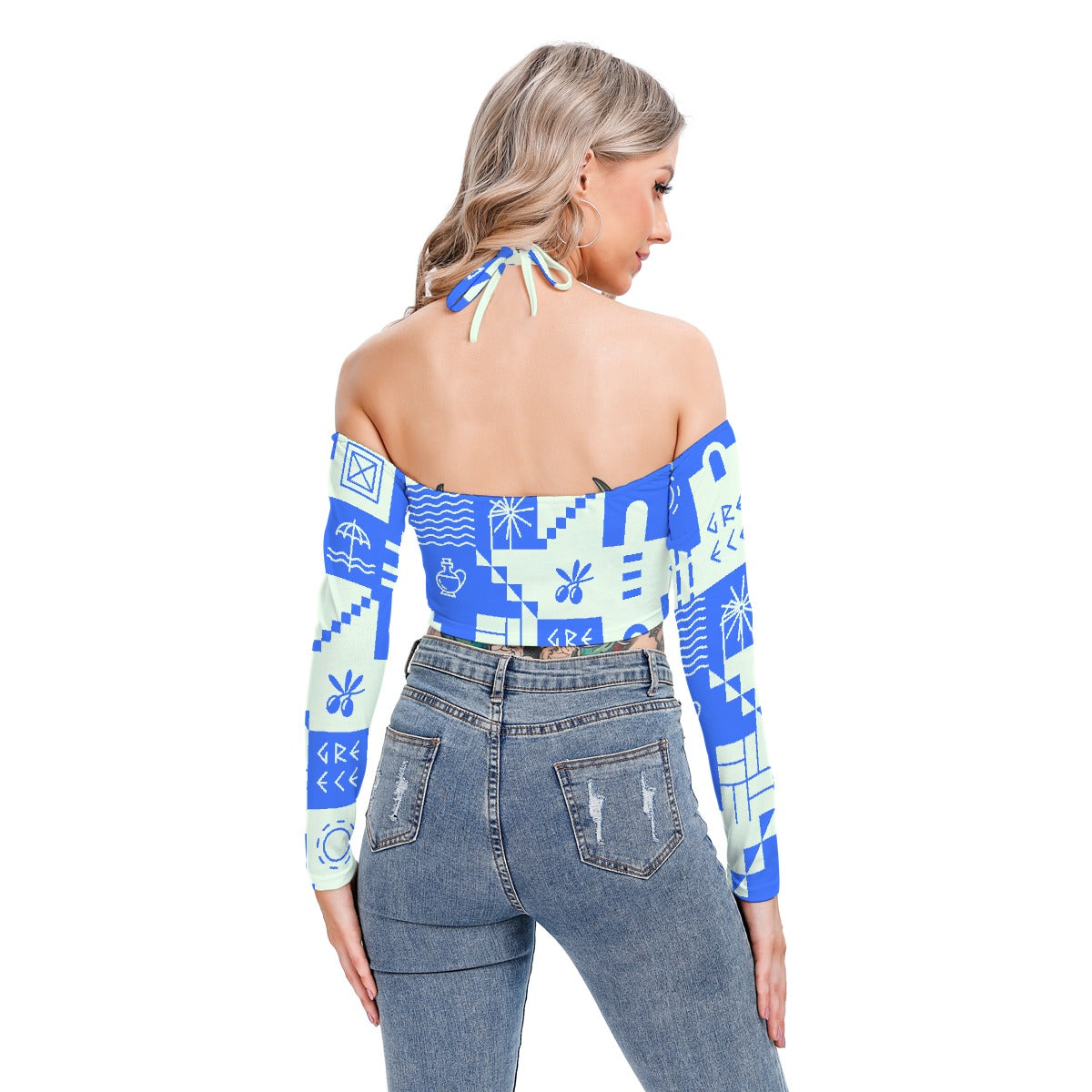 All-Over Print Women's Halter Lace-up Top