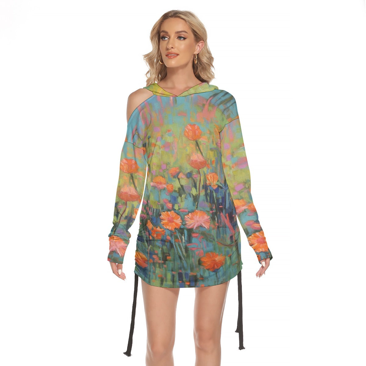 All-Over Print Women's One-shoulder Dress With Waist Shirring