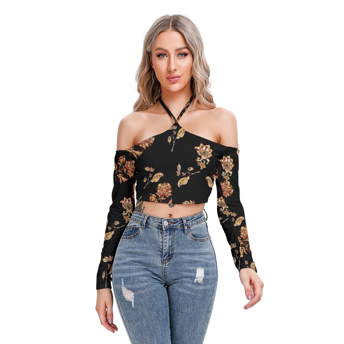 All-Over Print Women's Halter Lace-up Top