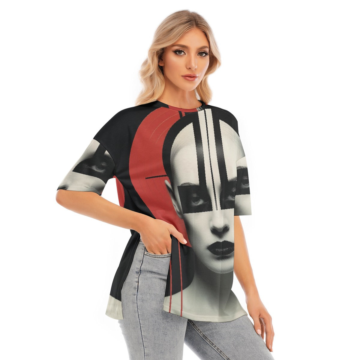 All-Over Print Women's Short Sleeves T-shirt With Hem Split