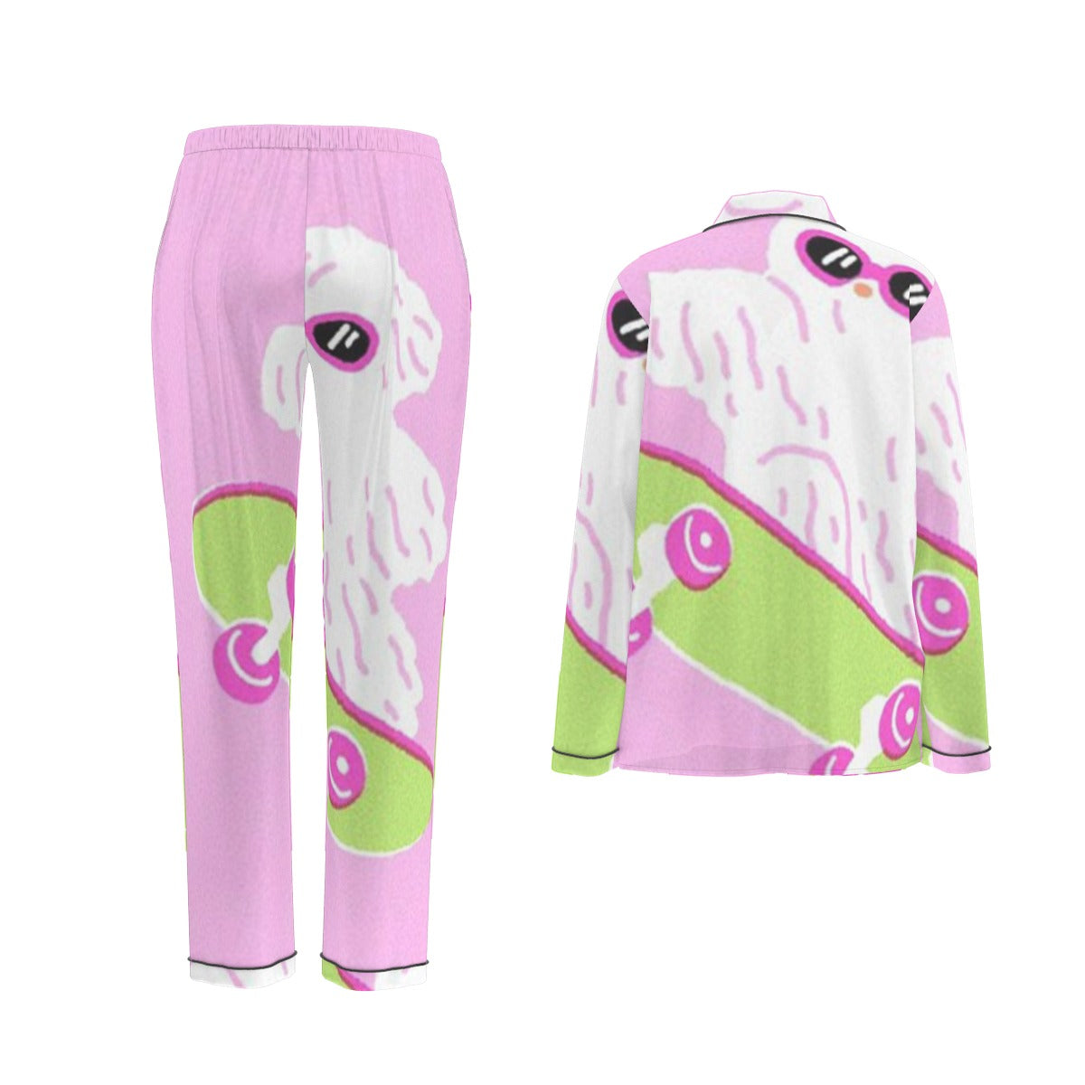 All-Over Print Women's Long Sleeve Pajama Set With Black Contrast Piping