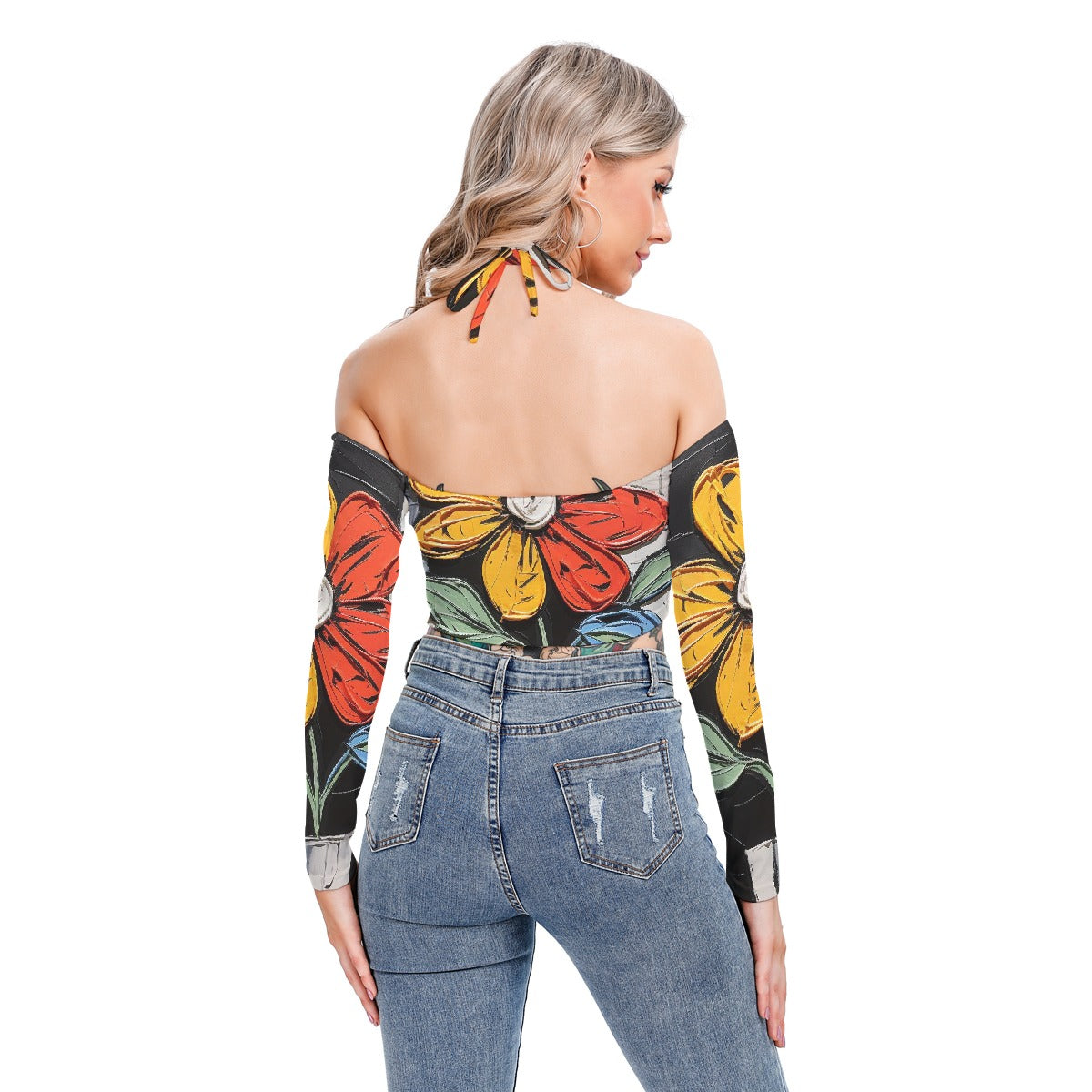 All-Over Print Women's Halter Lace-up Top