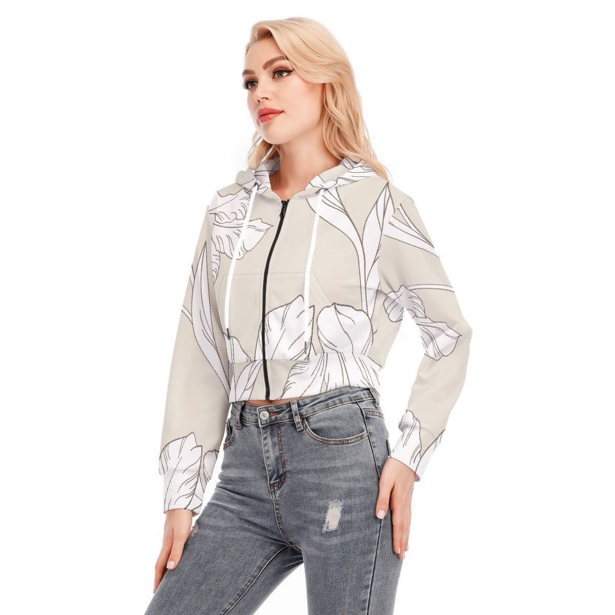All-Over Print Women's Crop Top Hoodie With Zipper Closure