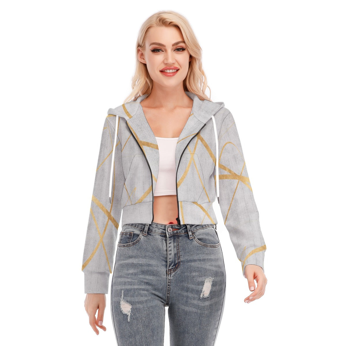 All-Over Print Women's Crop Top Hoodie With Zipper Closure