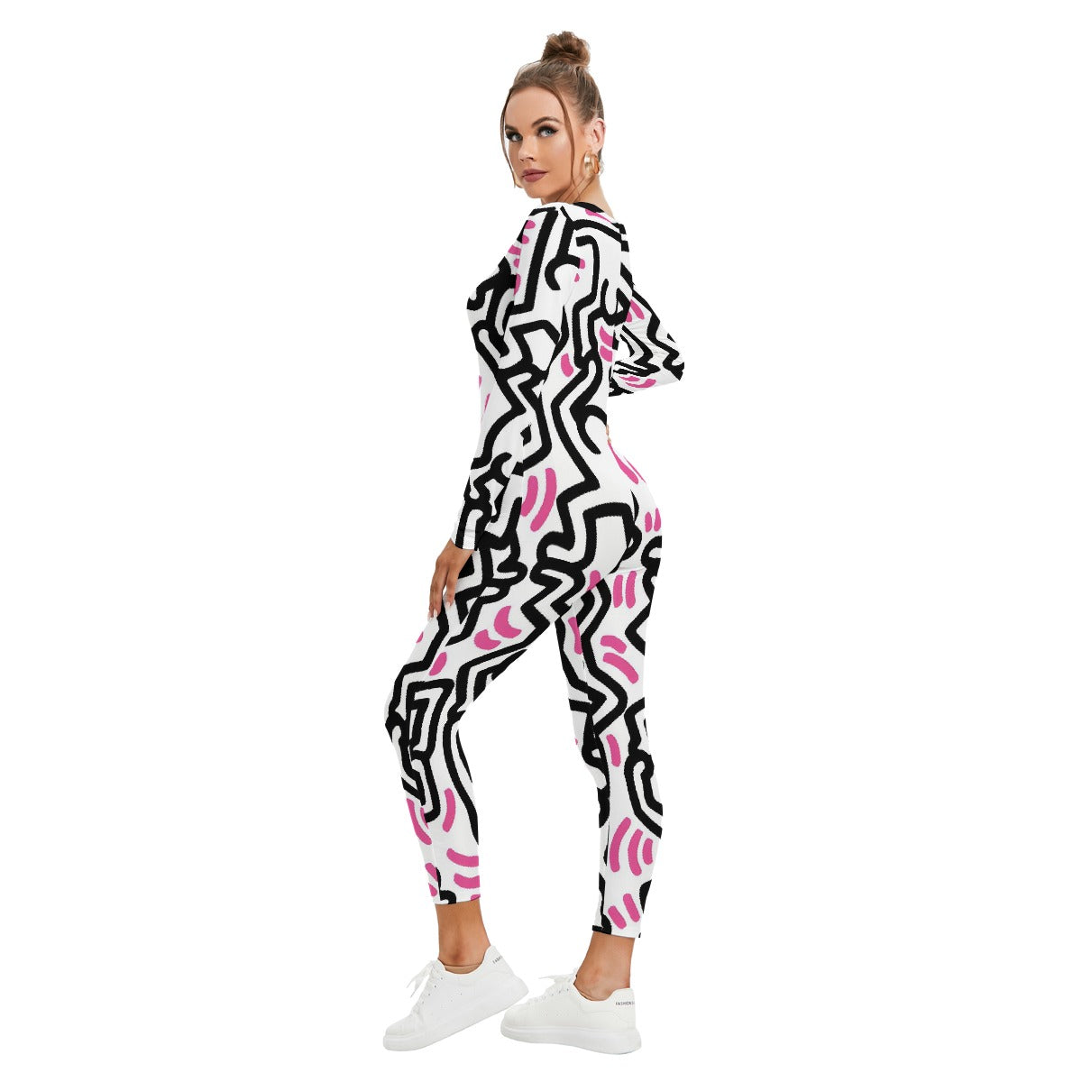All-Over Print Women's Plunging Neck Jumpsuit