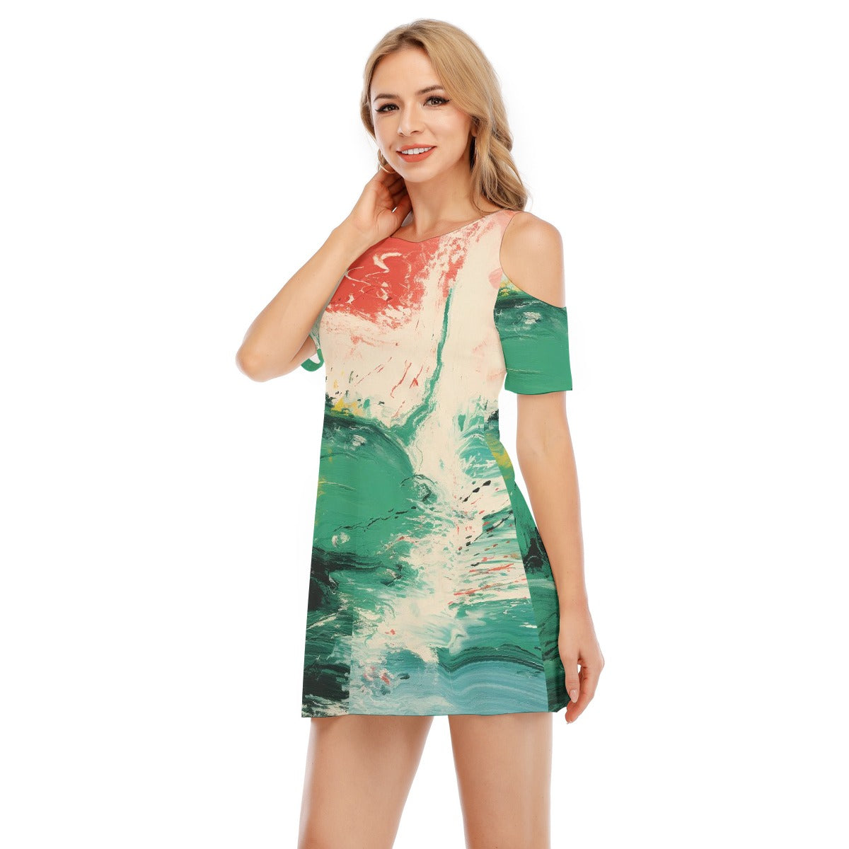 All-Over Print Women's Cold Shoulder Dress | 190GSM Cotton