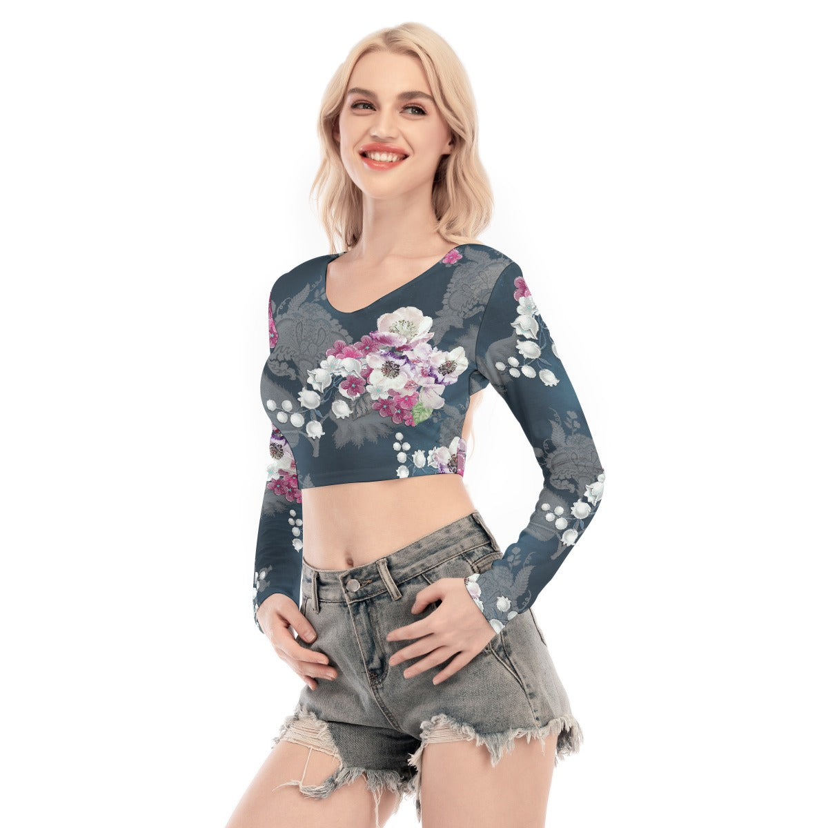 All-Over Print Women's Back Hollow T-shirt With Strap
