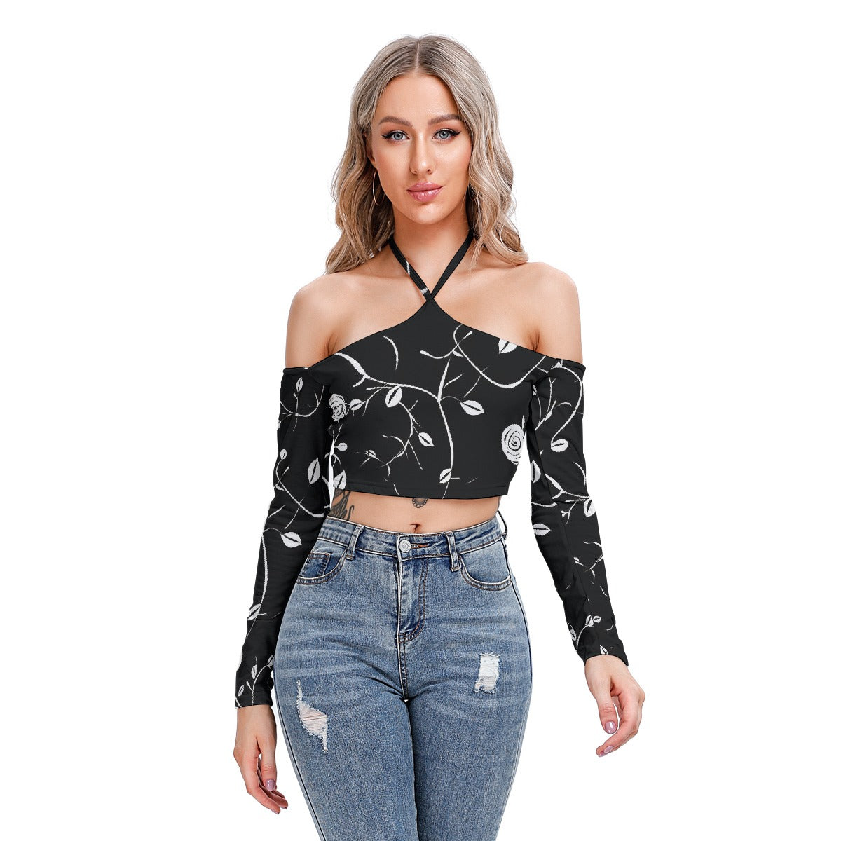 All-Over Print Women's Halter Lace-up Top