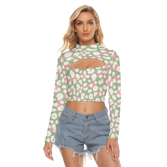 All-Over Print Women's Hollow Chest Keyhole Tight Crop Top
