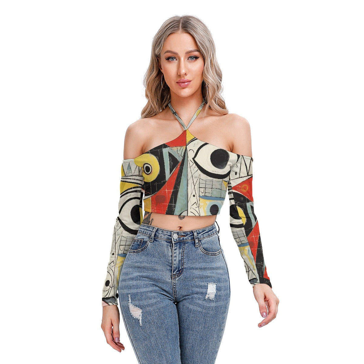 All-Over Print Women's Halter Lace-up Top