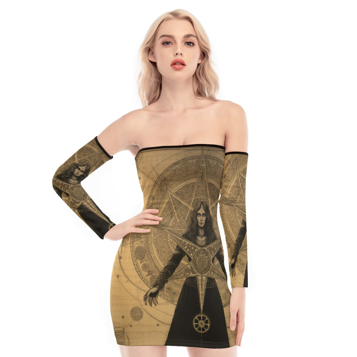 All-Over Print Women's Off-shoulder Back Lace-up Dress